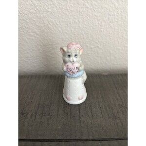 Feline Feelings Cat Lady I Love You Porcelain Thimble Figurine Sew
